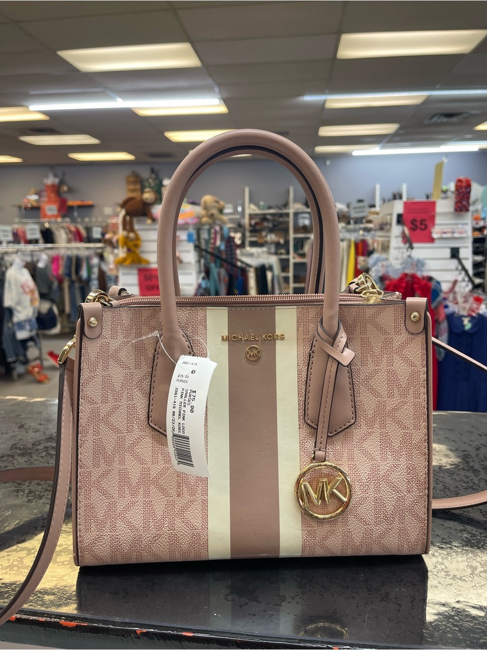 Michael Kors Blush Pink Signature Stripe Satchel